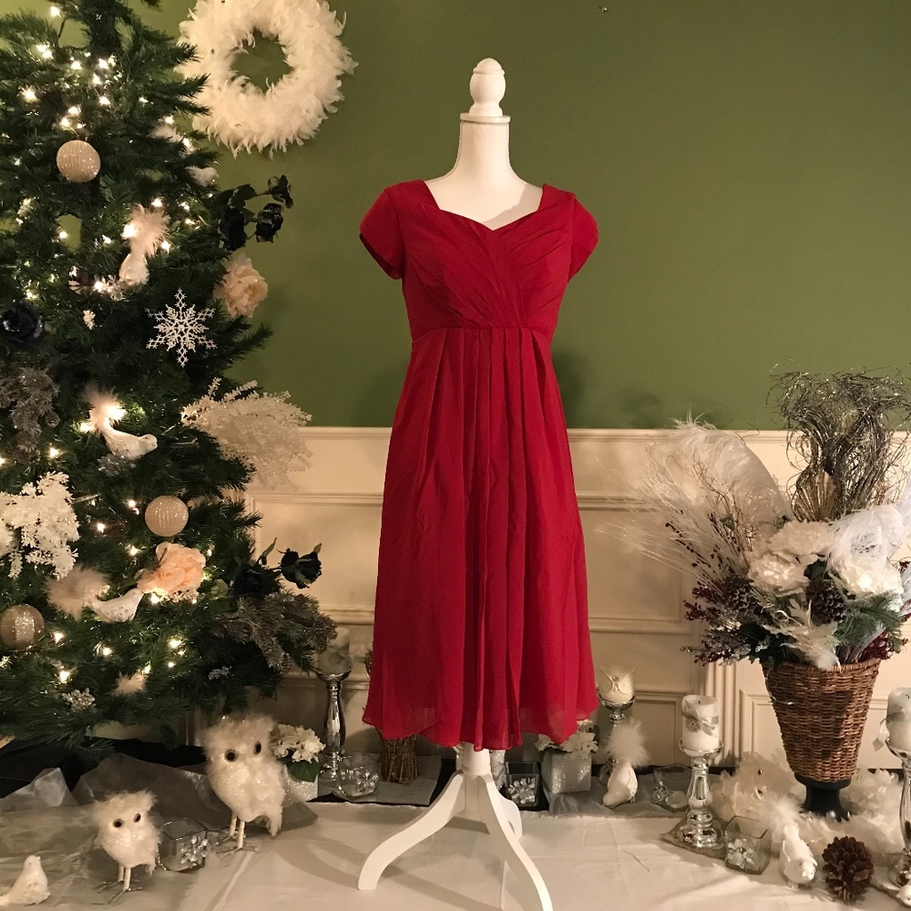 Short Red chiffon Cocktail party dress - Picture 1 of 7